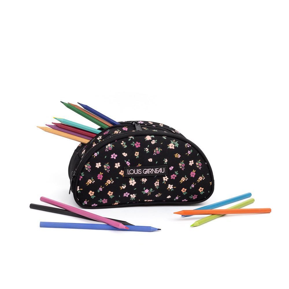 Yellow Shoes | Kids Pencil Cases | Accessories | LOUIS GARNEAU I FLEURS ETUI A CRAYONS DEMI-LUNE | 120991-01-FLOWER2ZIPCOMPARTEMENTPENCILCASE-04-Louis Garneau Flower Back-to-School Bundle-Kids Backpacks | Accessories-Yellow Shoes-Yellow Shoes