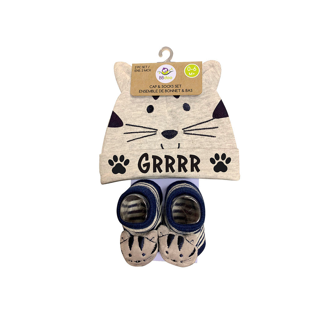 115449-06-ENSEMBLEBONNETETBAS06MOISTIGRE-01-2454600032-Cap & socks set 0-6 months tiger-Kids Socks | Accessories-Yellow-Yellow Shoes