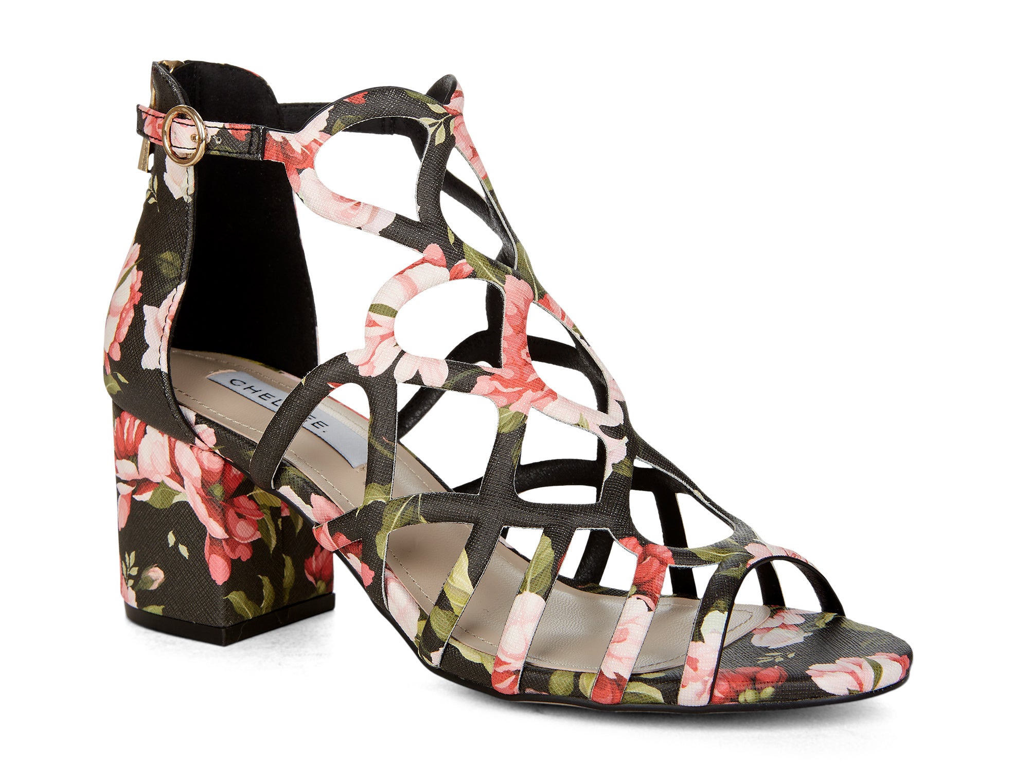 Yellow Shoes | Womens-Sandals-Dress-Med Heel/Gladiator | Saintly Floral | 